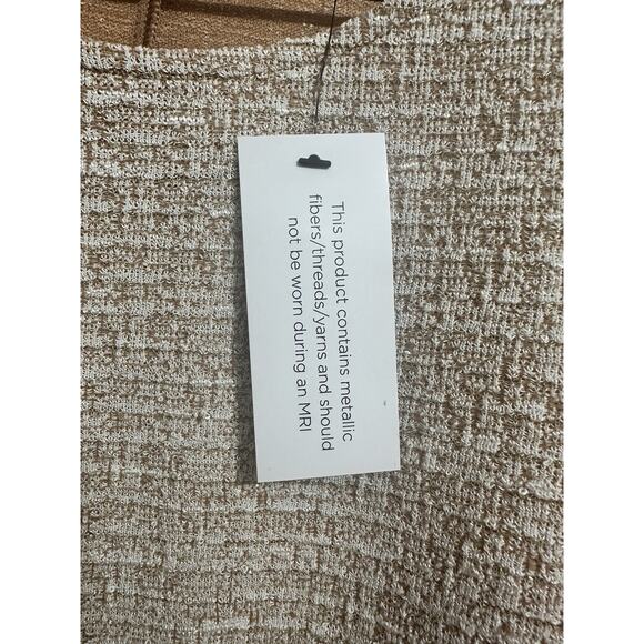 G by Giuliana Black Label Women’s Cream Copper Weave Top Short Sleeve Fringe XL - Picture 3 of 6